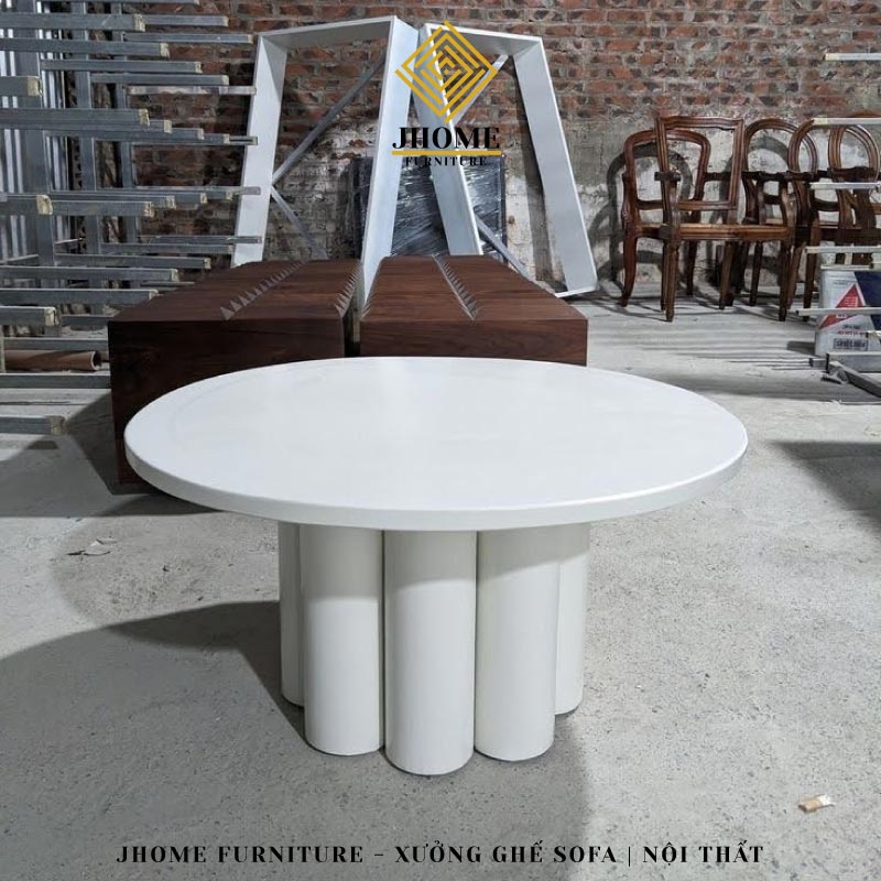 bàn trà sofa tròn mdf sơn trắng